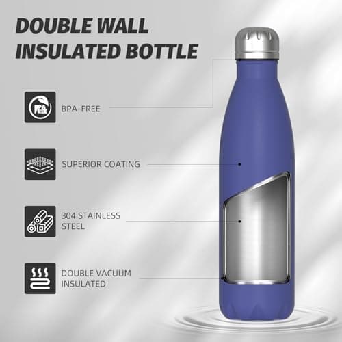 WATERSY Doppelwandige Edelstahl-Trinkflasche 500 ml Kinder ThermoSafe BPA-Frei Kalt&Warm Sprudel Dunkel Blau Sport Gym
