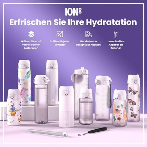 ion8 Kinder Trinkflasche Edelstahl 400ml Nicht Isoliert Sichere Verriegelung Spülmaschinenfest Klappdeckel Leicht zu Rei