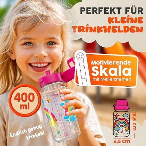 Trinkflasche Kinder auslaufsicher Regenbogen 400 ml Kohlensäure geeignet BPA-frei Tritan spülmaschinenfest Easy-Clean Ma