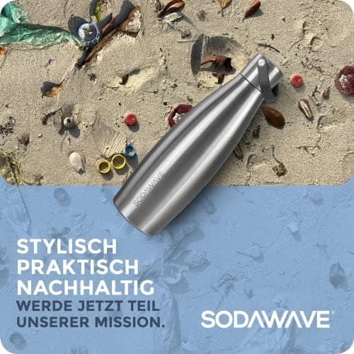 SODAWAVE® Trinkflasche Edelstahl extra groß [850ml] für SodaStream Crystal I 100% auslaufsichere Trinkflasche ideal für