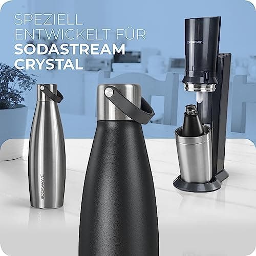SODAWAVE® Trinkflasche Edelstahl extra groß [850ml] für SodaStream Crystal I 100% auslaufsichere Trinkflasche ideal für