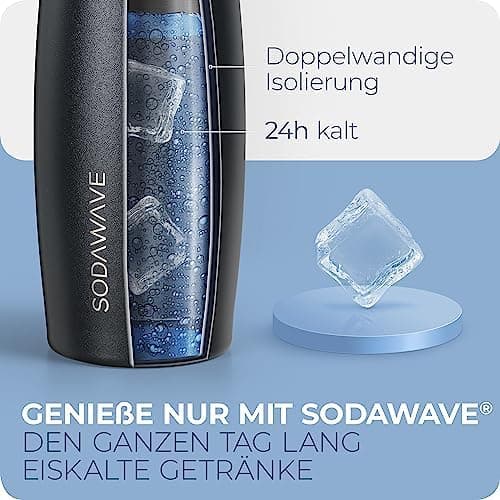 SODAWAVE® Trinkflasche Edelstahl extra groß [850ml] für SodaStream Crystal I 100% auslaufsichere Trinkflasche ideal für