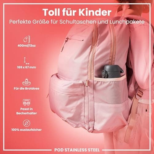 ion8 Kinder Trinkflasche Edelstahl 400ml Nicht Isoliert Sichere Verriegelung Spülmaschinenfest Klappdeckel Leicht zu Rei