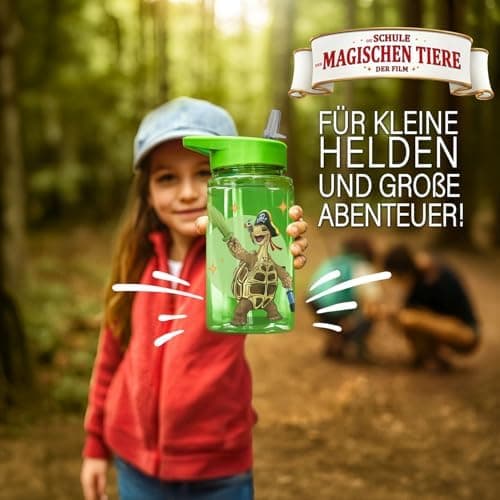 AWAVE Schule Magische Tiere Trinkflasche Kinder Edelstahl 380ml Blau Kohlensäure geeignet Thermosflasche Juri Einhandöff