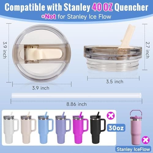 Stanley Cup Auslaufsicher Deckel 2 Stück Abnehmbar für 40oz Becher mit 2 Trinkhalmen Wiederverwendbar