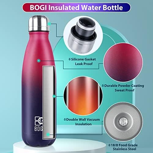 BOGI Doppelwandige Thermosflasche Edelstahl Trinkflasche Kinder Trinkflasche Schule Himmelblau Pink