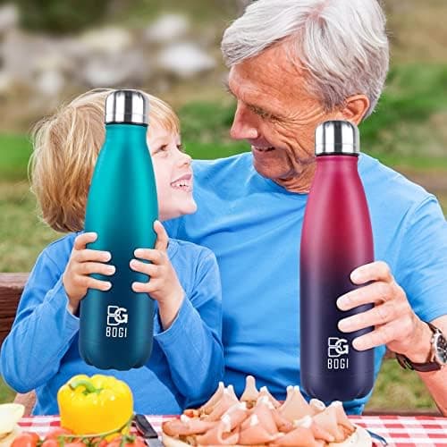 BOGI Doppelwandige Thermosflasche Edelstahl Trinkflasche Kinder Trinkflasche Schule Himmelblau Pink