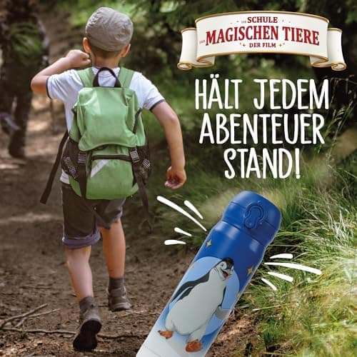 AWAVE Schule Magische Tiere Trinkflasche Kinder Edelstahl 380ml Blau Kohlensäure geeignet Thermosflasche Juri Einhandöff