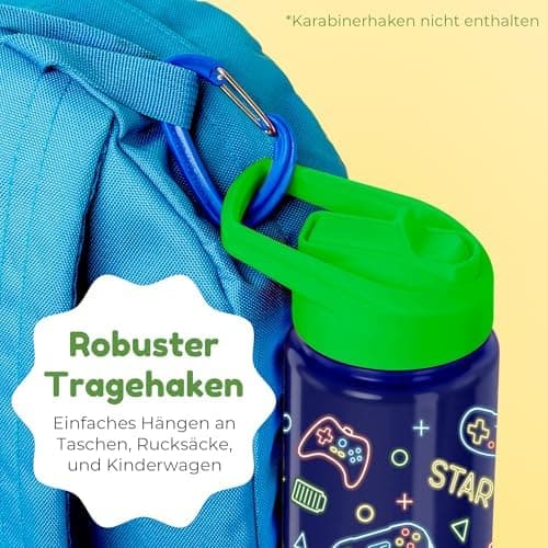 BOZ Isolierte Wasserflasche für Kinder | Edelstahl, doppelwandig, 414 ml | Praktisch und bequem mit Strohhalm-Deckel