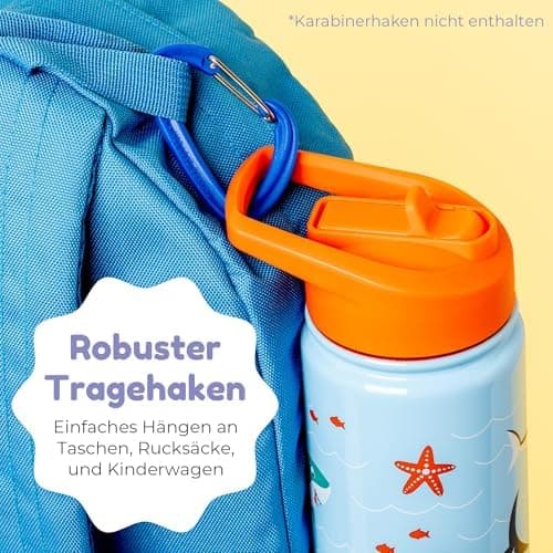 BOZ Isolierte Wasserflasche für Kinder | Edelstahl, doppelwandig, 414 ml | Praktisch und bequem mit Strohhalm-Deckel