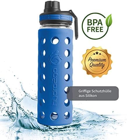 Hydro2go Glas-Trinkflasche mit Silikonhülle – Spülmaschinenfest, 100% Auslaufsicher & BPA-frei – Ideal für Kinder & Fami