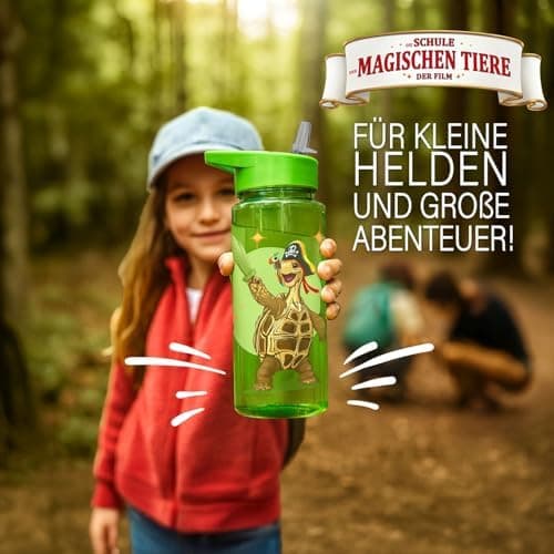 AWAVE Schule Magische Tiere Trinkflasche Kinder Edelstahl 380ml Blau Kohlensäure geeignet Thermosflasche Juri Einhandöff