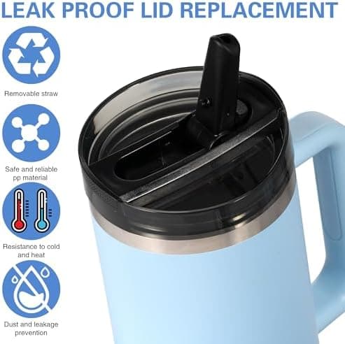 Stanley Cup Auslaufsicher Ersatzdeckel 2 Stück Schwarz Für 40oz Becher Mit 2 Trinkhälmen