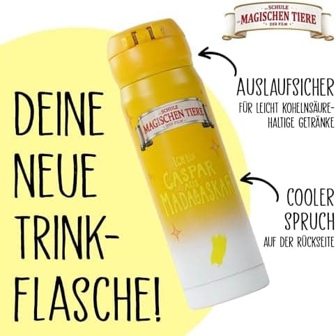 AWAVE Schule Magische Tiere Trinkflasche Kinder Edelstahl 380ml Blau Kohlensäure geeignet Thermosflasche Juri Einhandöff
