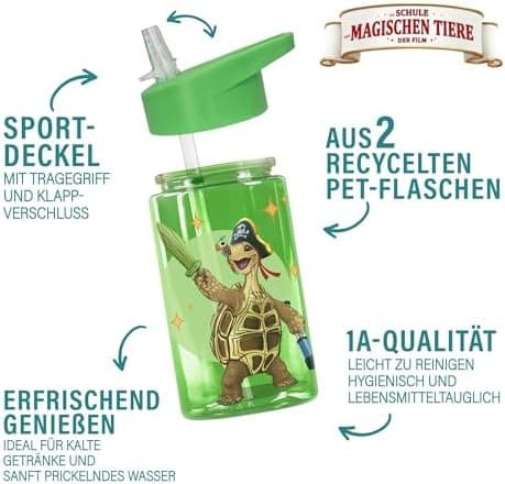 AWAVE Schule Magische Tiere Trinkflasche Kinder Edelstahl 380ml Blau Kohlensäure geeignet Thermosflasche Juri Einhandöff