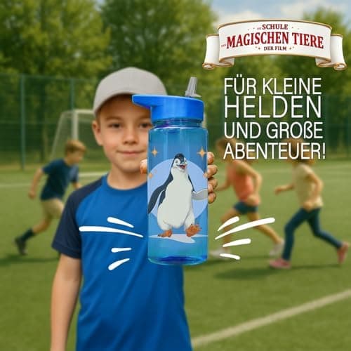 AWAVE Schule Magische Tiere Trinkflasche Kinder Edelstahl 380ml Blau Kohlensäure geeignet Thermosflasche Juri Einhandöff