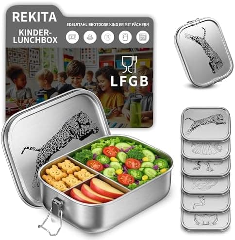 REKITA Edelstahl Brotdose Kind er mit Fächern - Personalisierte Lunchbox für Schule, Ausflüge und Jausen, 850ML Vesperdo