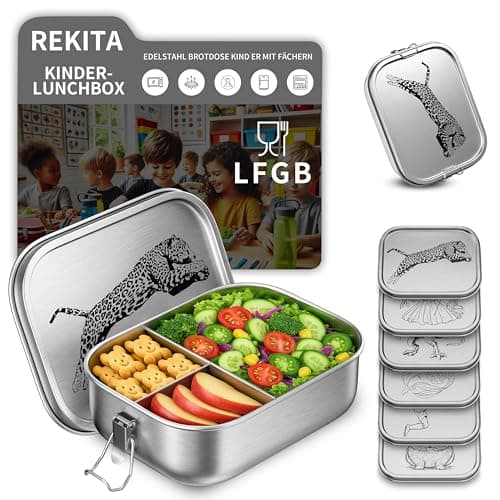 REKITA Edelstahl Brotdose Kind er mit Fächern - Personalisierte Lunchbox für Schule, Ausflüge und Jausen, 850ML Vesperdo