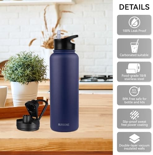 Edelstahl Trinkflasche 1.2L BPAfrei-Thermoskanne-Vakuum Doppelwandisolierung für Sport Campings-Reise-Kohlensäure Geeign