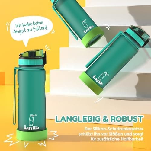 Luyiilo Kinder Trinkflasche Auslaufsicher für Schule und Fitnessstudio (500ml - Blau)