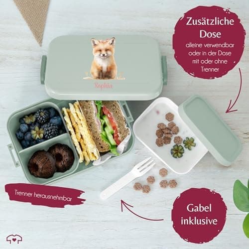 Mepal Bento Box Midi Fuchs Lunchbox - Niedliche Brotdose für Kinder | Auslaufsicher und langlebig | Sage Grün - 900 ml