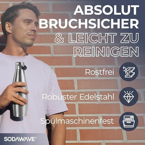 SODAWAVE® Trinkflasche Edelstahl extra groß [850ml] für SodaStream Crystal I 100% auslaufsichere Trinkflasche ideal für