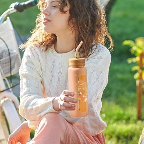 BLUEGO Glaswasserflasche 900ml BPA-frei für Outdoor Aktivitäten
| CADRES Glasbecher mit Zeitmarkierung und Silikonschut