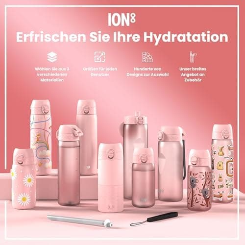 ION8 Kinder Trinkflasche Edelstahl Leicht 400ml Spülmaschinenfest Sichere Verriegelung