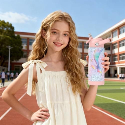 Edelstahl Trinkflasche Meeresjungfrau 550ml BPA Frei Auslaufsicher Thermosflaschefür Kinder und Erwachsene - Sport, Schu
