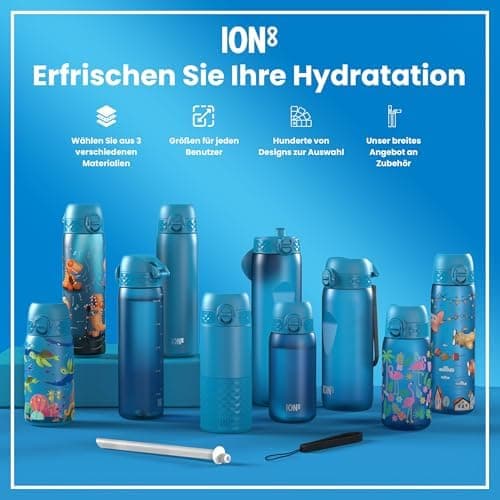 ion8 Kinder Trinkflasche Edelstahl 400ml Nicht Isoliert Sichere Verriegelung Spülmaschinenfest Klappdeckel Leicht zu Rei
