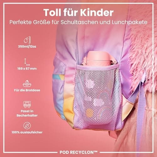 ION8 Kinder Trinkflasche Edelstahl Leicht 400ml Spülmaschinenfest Sichere Verriegelung