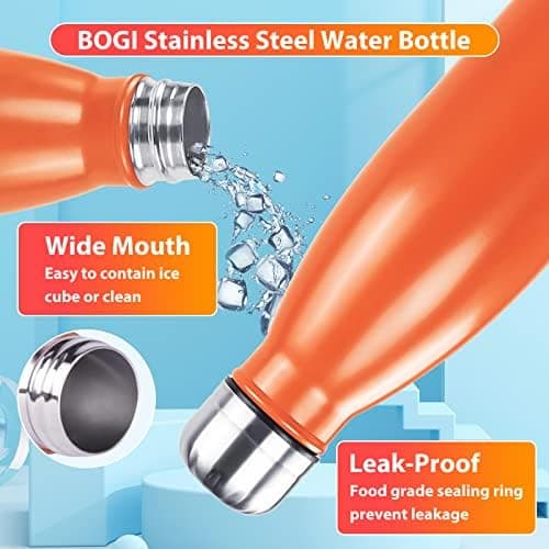 BOGI Doppelwandige Thermosflasche Edelstahl Trinkflasche Kinder Trinkflasche Schule Himmelblau Pink