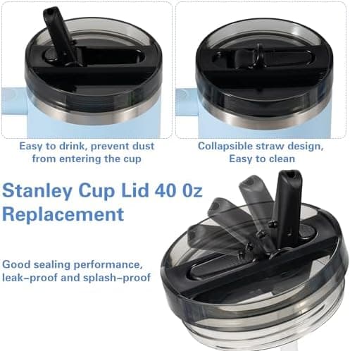 Stanley Cup Auslaufsicher Ersatzdeckel 2 Stück Schwarz Für 40oz Becher Mit 2 Trinkhälmen