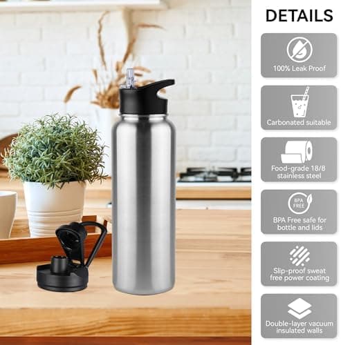 Edelstahl Trinkflasche 1.2L BPAfrei-Thermoskanne-Vakuum Doppelwandisolierung für Sport Campings-Reise-Kohlensäure Geeign