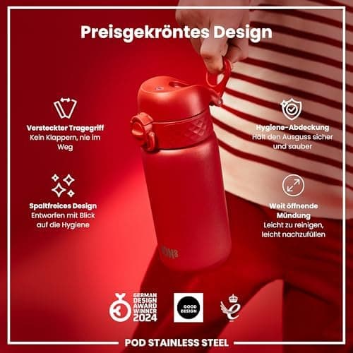 ion8 Kinder Trinkflasche Edelstahl 400ml Nicht Isoliert Sichere Verriegelung Spülmaschinenfest Klappdeckel Leicht zu Rei