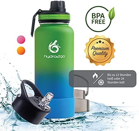 hydro2go Edelstahl Trinkflasche Mit Strohhalm, Bpa-Frei, Isolierflasche Für Kinder, Sport & Outdoor, 12h Heiß 24h Kalt H