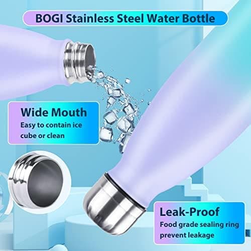 BOGI Doppelwandige Thermosflasche Edelstahl Trinkflasche Kinder Trinkflasche Schule Himmelblau Pink