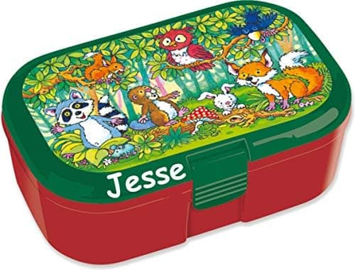 Lutz Mauder Lunchbox Waldtiere Plus Namensdruck für Kinder | Brotdose Schule & Kindergarten | Vesperdose mit Namensdruck