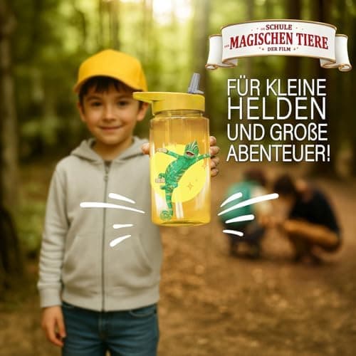 AWAVE Schule Magische Tiere Trinkflasche Kinder Edelstahl 380ml Blau Kohlensäure geeignet Thermosflasche Juri Einhandöff