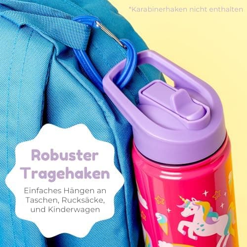 BOZ Isolierte Wasserflasche für Kinder | Edelstahl, doppelwandig, 414 ml | Praktisch und bequem mit Strohhalm-Deckel