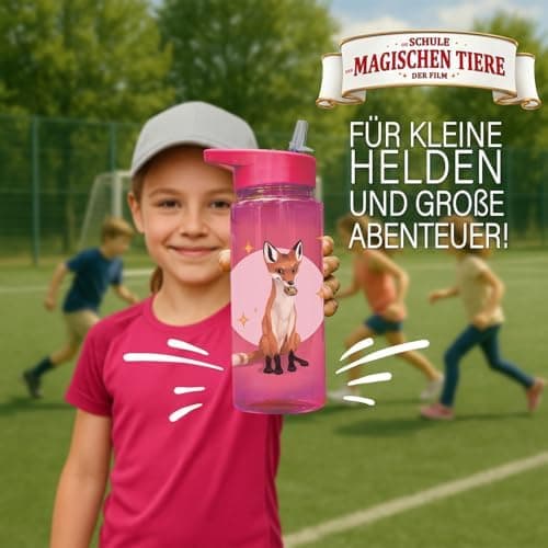 AWAVE Schule Magische Tiere Trinkflasche Kinder Edelstahl 380ml Blau Kohlensäure geeignet Thermosflasche Juri Einhandöff