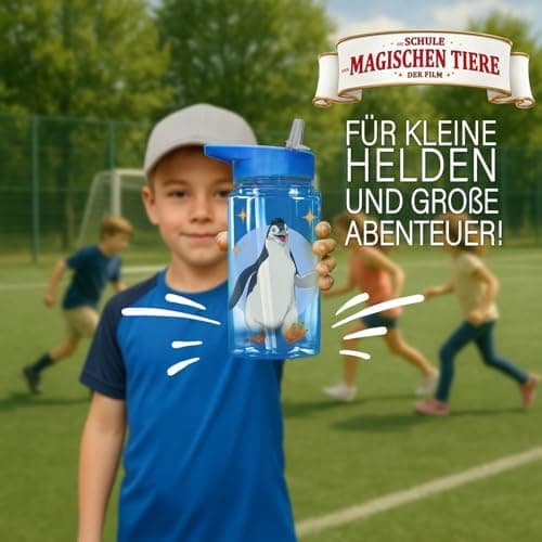 AWAVE Schule Magische Tiere Trinkflasche Kinder Edelstahl 380ml Blau Kohlensäure geeignet Thermosflasche Juri Einhandöff
