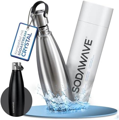 SODAWAVE® Trinkflasche Edelstahl extra groß [850ml] für SodaStream Crystal I 100% auslaufsichere Trinkflasche ideal für