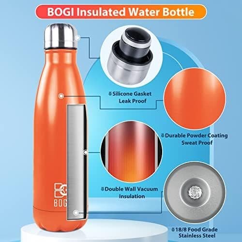 BOGI Doppelwandige Thermosflasche Edelstahl Trinkflasche Kinder Trinkflasche Schule Himmelblau Pink