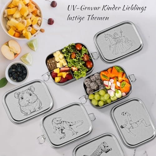 REKITA Edelstahl Brotdose Kind er mit Fächern - Personalisierte Lunchbox für Schule, Ausflüge und Jausen, 850ML Vesperdo