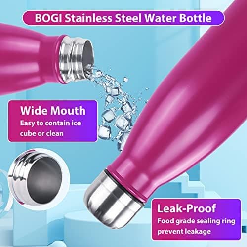 BOGI Doppelwandige Thermosflasche Edelstahl Trinkflasche Kinder Trinkflasche Schule Himmelblau Pink