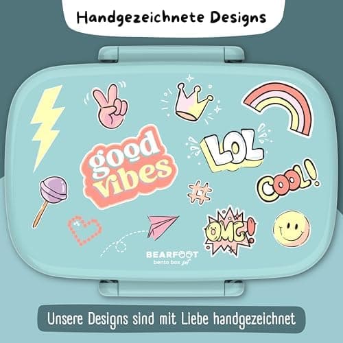 Bearfoot Brotdose Kinder BPAfrei mit Fächern Lunchbox für Mädchen & Jungen