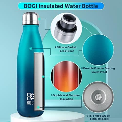 BOGI Doppelwandige Thermosflasche Edelstahl Trinkflasche Kinder Trinkflasche Schule Himmelblau Pink