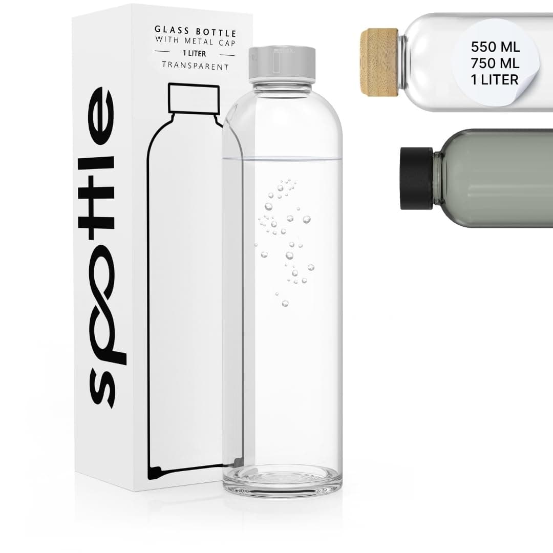 Spottle Glas Trinkflasche - 1 Liter - Für Kohlensäuregetränke - Spülmaschinenfest & auslaufsicher