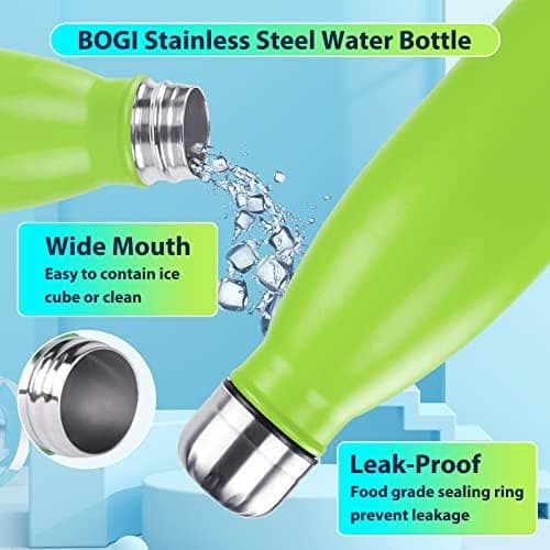 BOGI Doppelwandige Thermosflasche Edelstahl Trinkflasche Kinder Trinkflasche Schule Himmelblau Pink